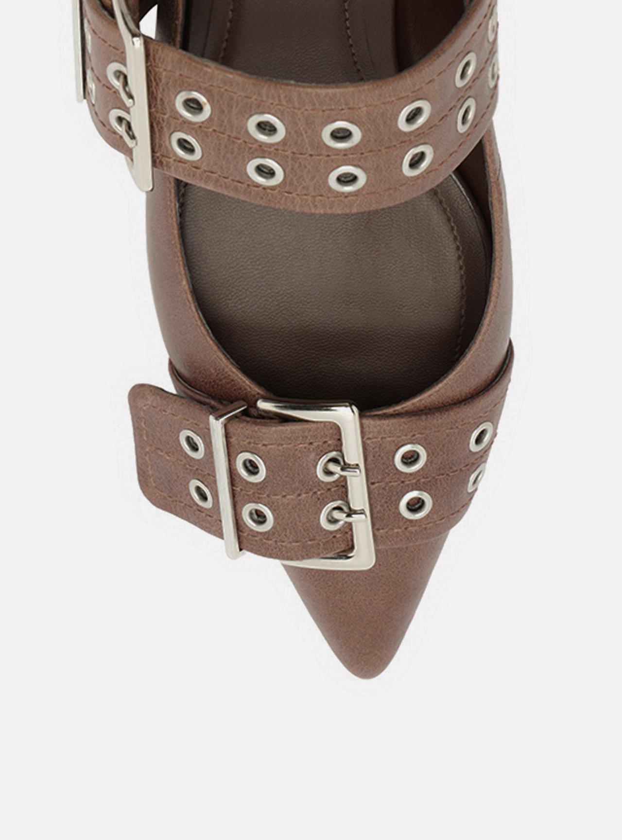 Sapatilha Marrom Couro Bico Fino Metais Slingback — foto 5