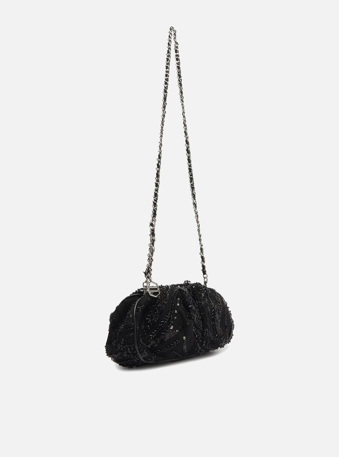 Bolsa Tiracolo Preta Tule Pequena Cristais