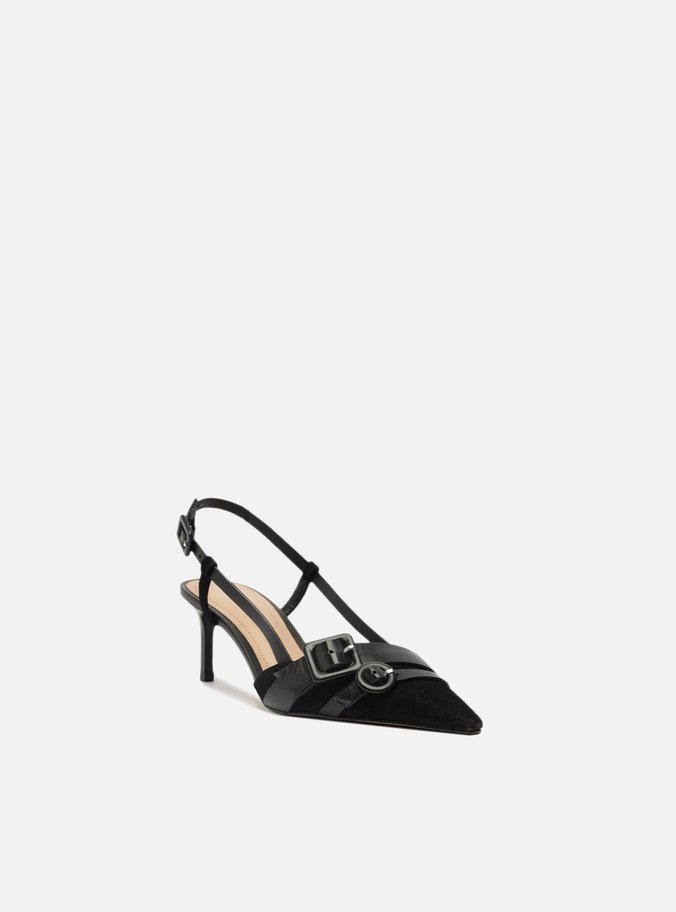 Scarpin Preto Nobuck Salto Baixo Slingback