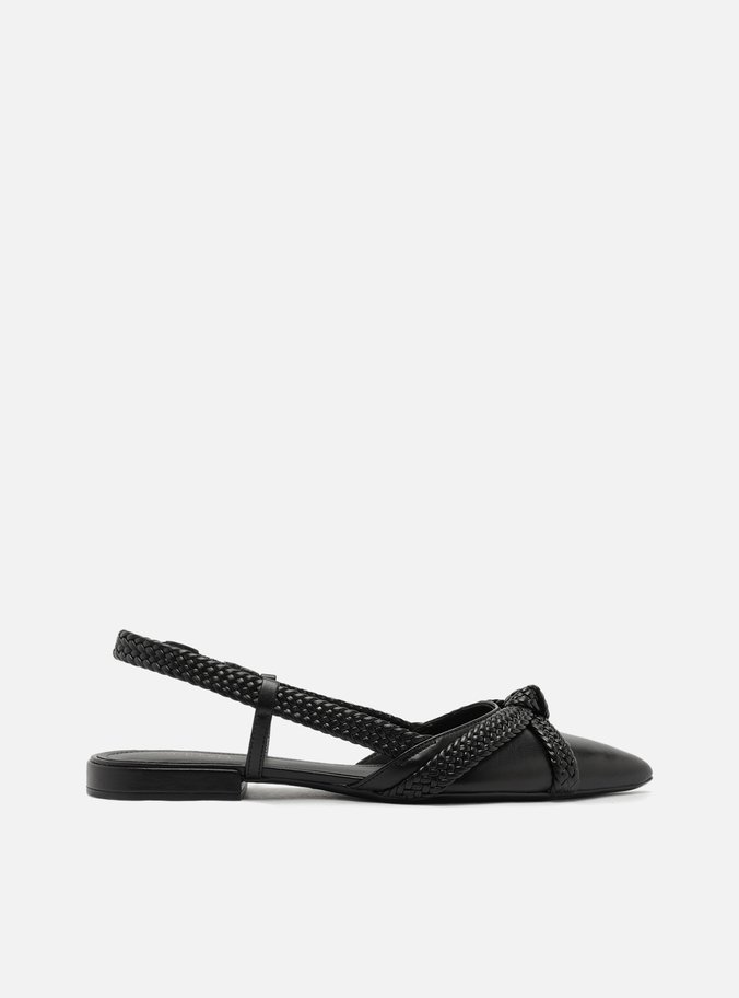 Sapatilha Preta Bico Fino Slingback Nó