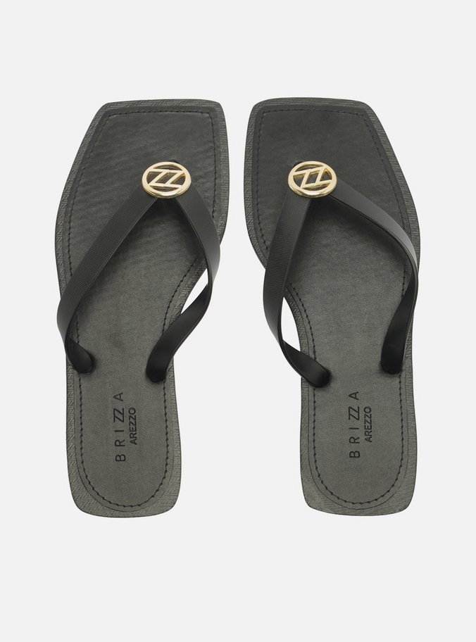Chinelo de Dedo Preto Metal ZZ Square Brizza