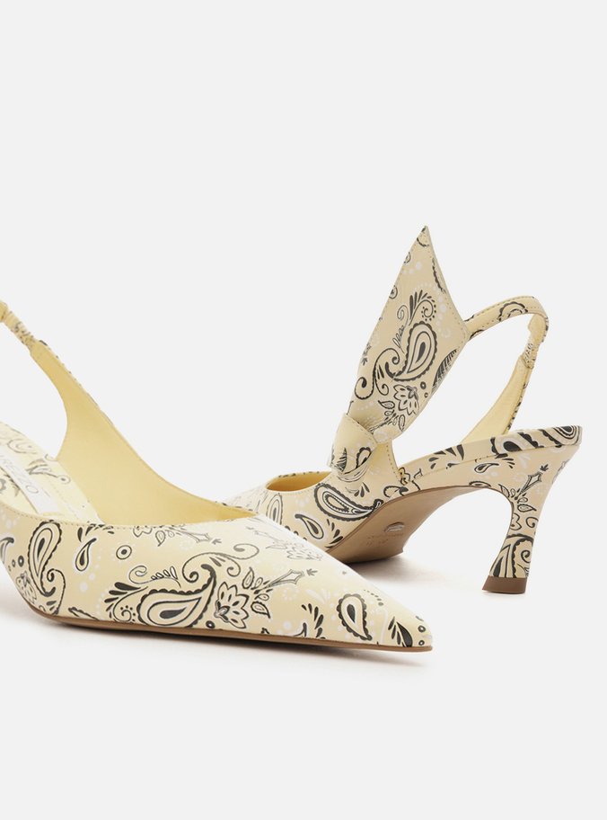 Scarpin Amarelo Paisley Salto Baixo Slingback Livia