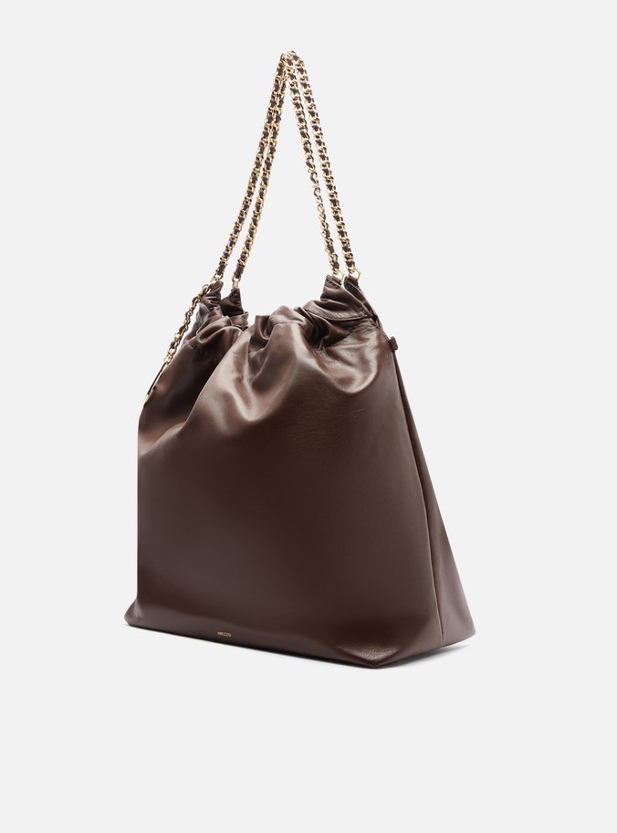 Bolsa Hobo Marrom Cacau Couro Grande Alça Corrente