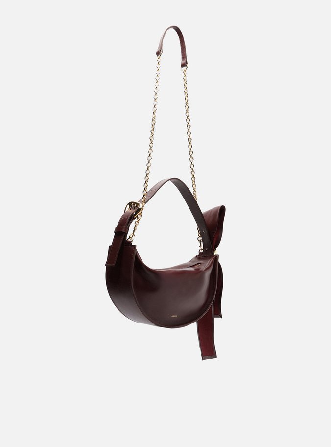 Bolsa Tiracolo Vinho Couro Média Laço Metal