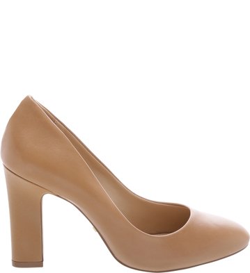 Scarpin Couro Classic Bico Redondo Nude Vintage