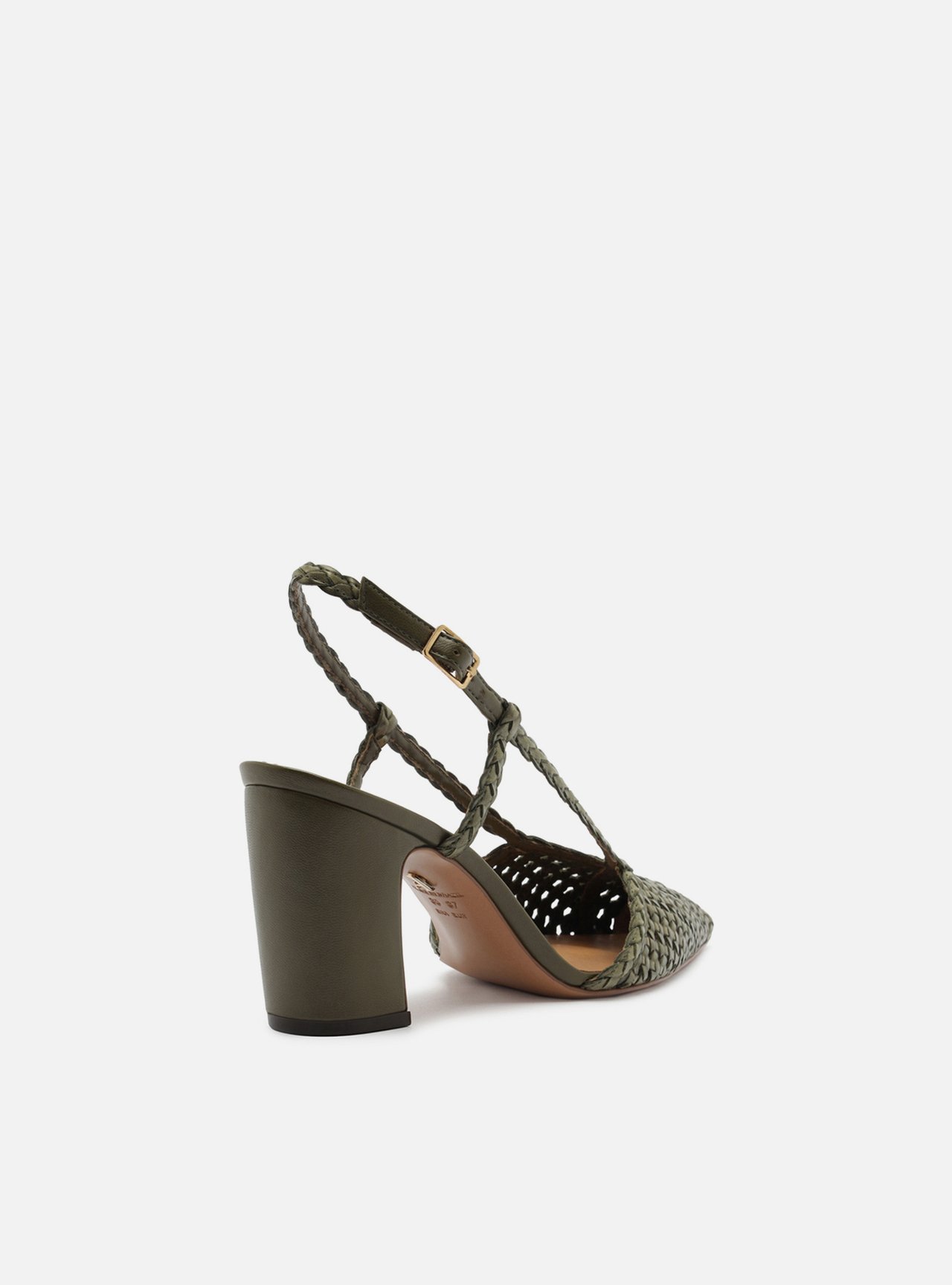 Scarpin Verde Trançado Salto Médio Bloco Slingback — foto 3