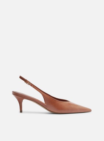 Scarpin Laranja Couro Salto Kitten Slingback