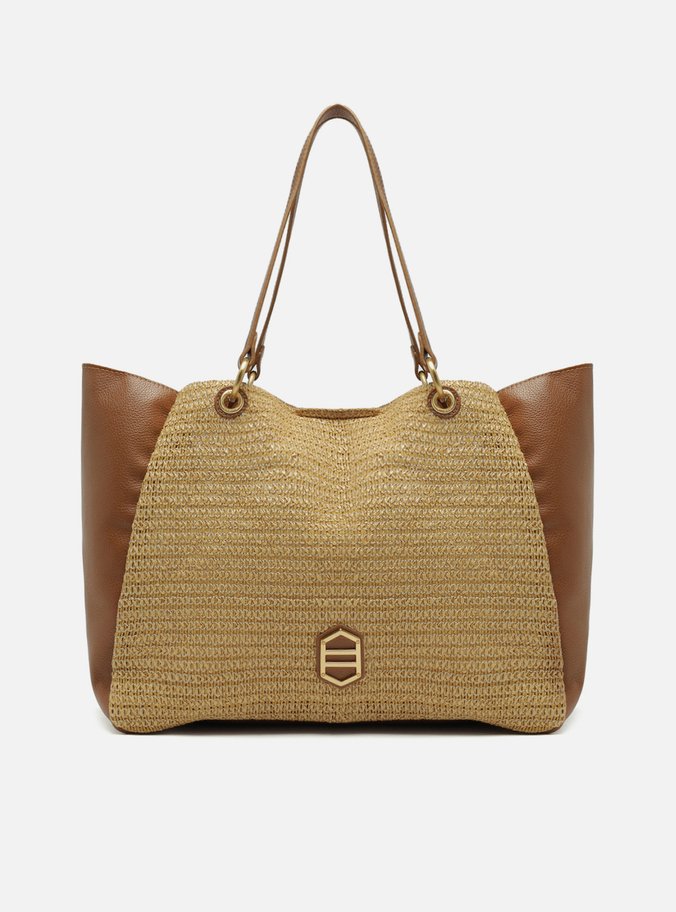 Bolsa Shopping Marrom Couro Grande Palha