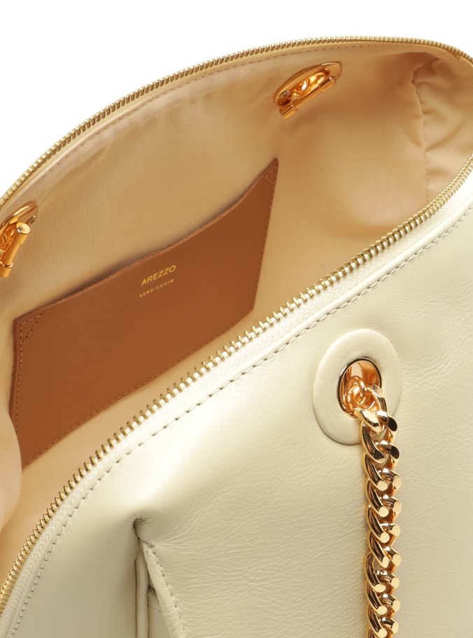 Bolsa Bowling Branca Couro Grande Encaixe Metal