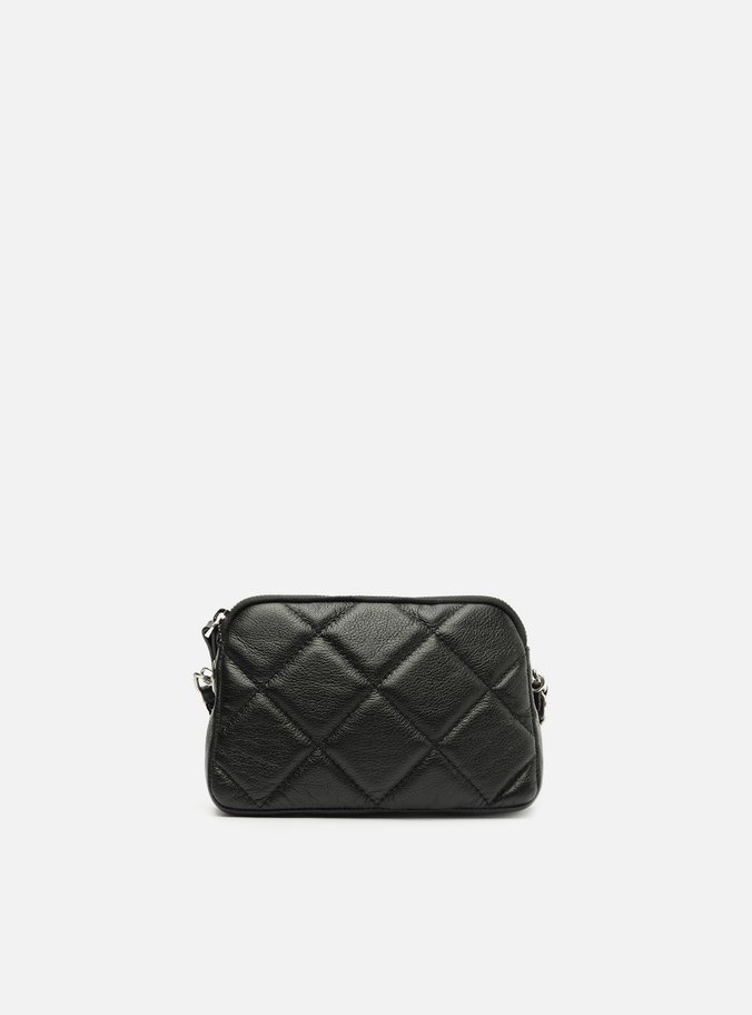 Bolsa Tiracolo Preta Couro Mizz Pequena Zíper