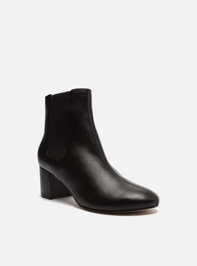 Bota Preta Couro Chelsea Salto Bloco Cano Curto