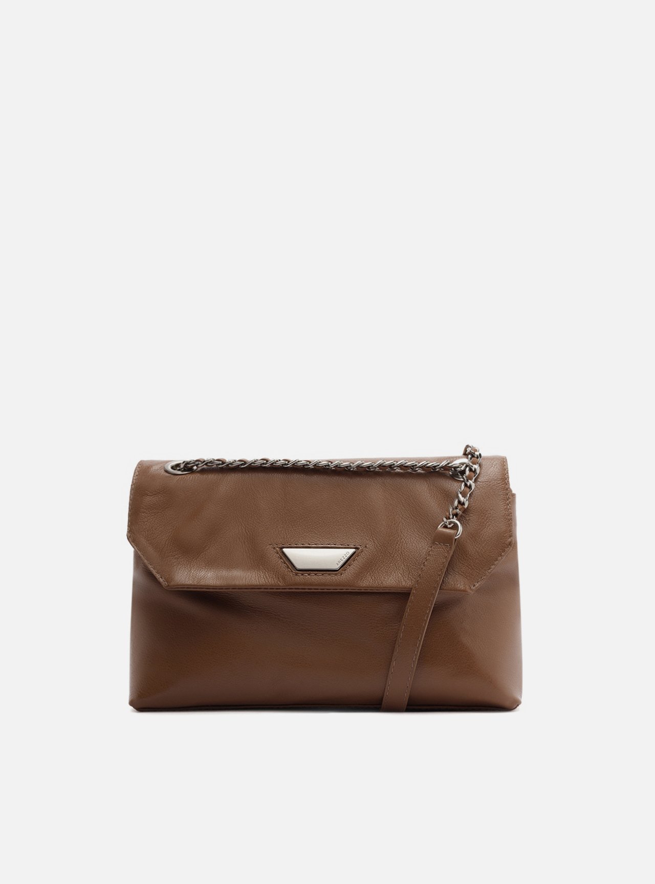 Bolsa Tiracolo Marrom Couro Média Metal — foto 1