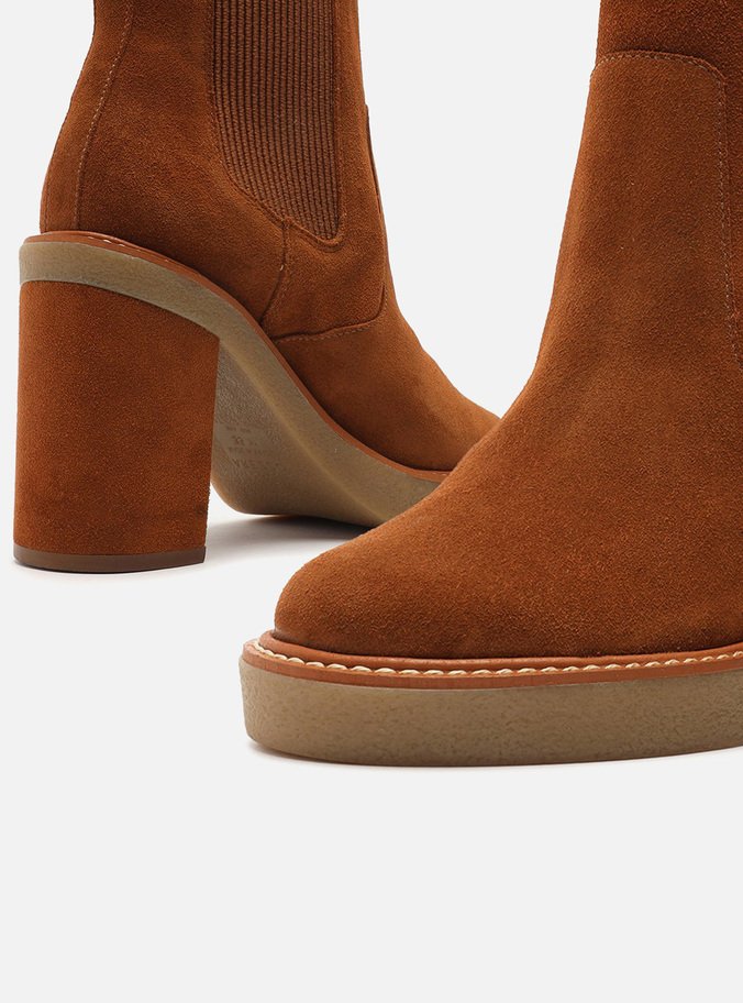 Bota Nobuck Marrom Cano Médio Salto Bloco Jade