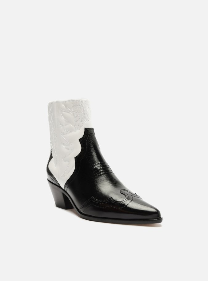 Bota Preta Couro Cano Curto Western Branca