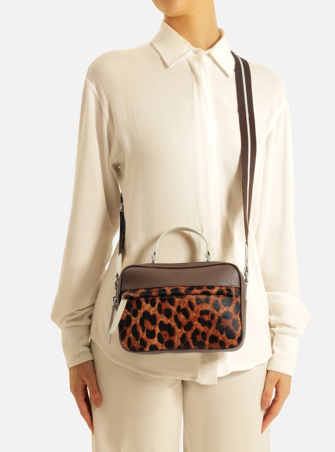 Bolsa Tiracolo Marrom Prione Média Animal Print