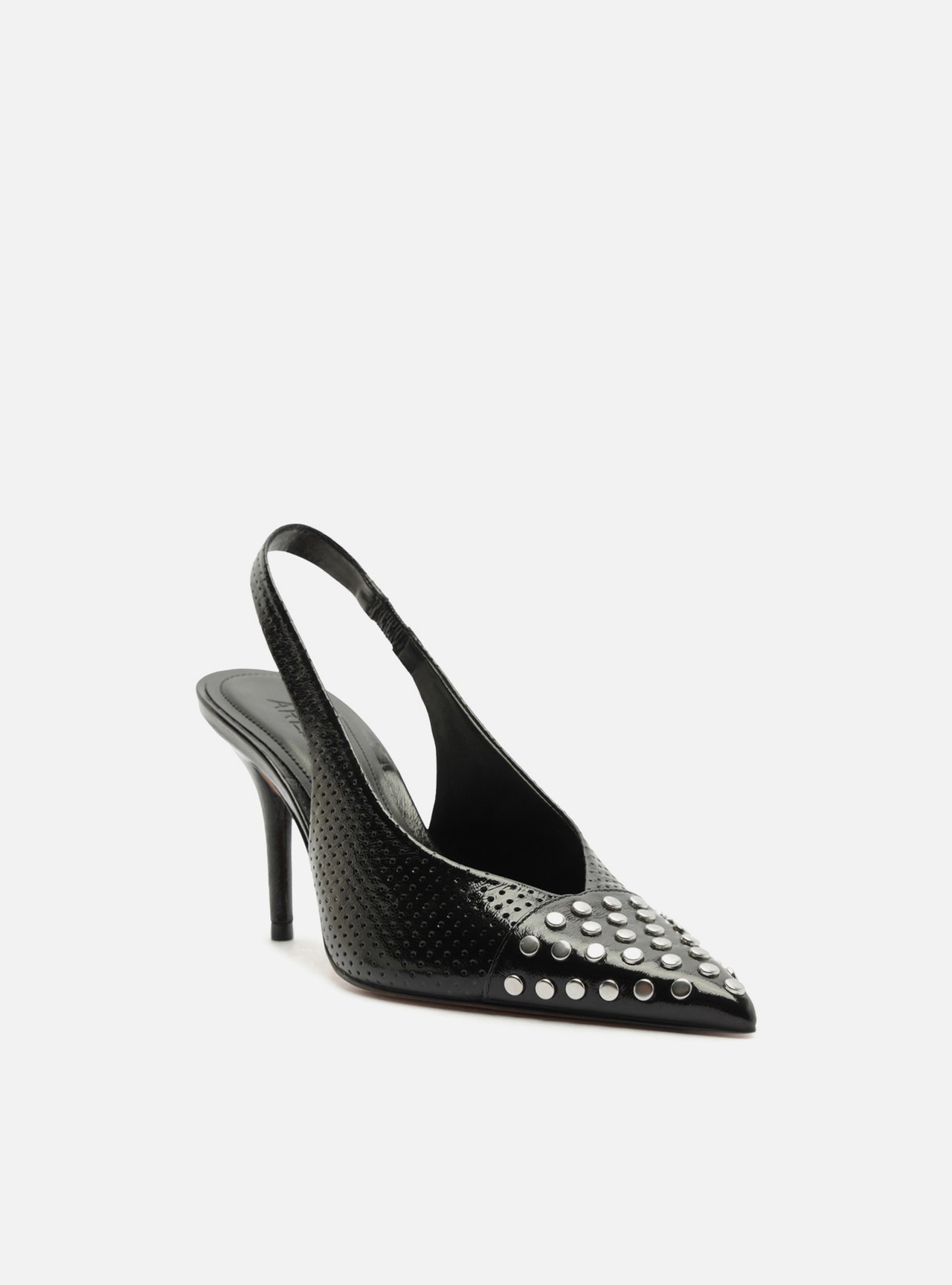 Scarpin Preto Couro Salto Médio Tachas — foto 2
