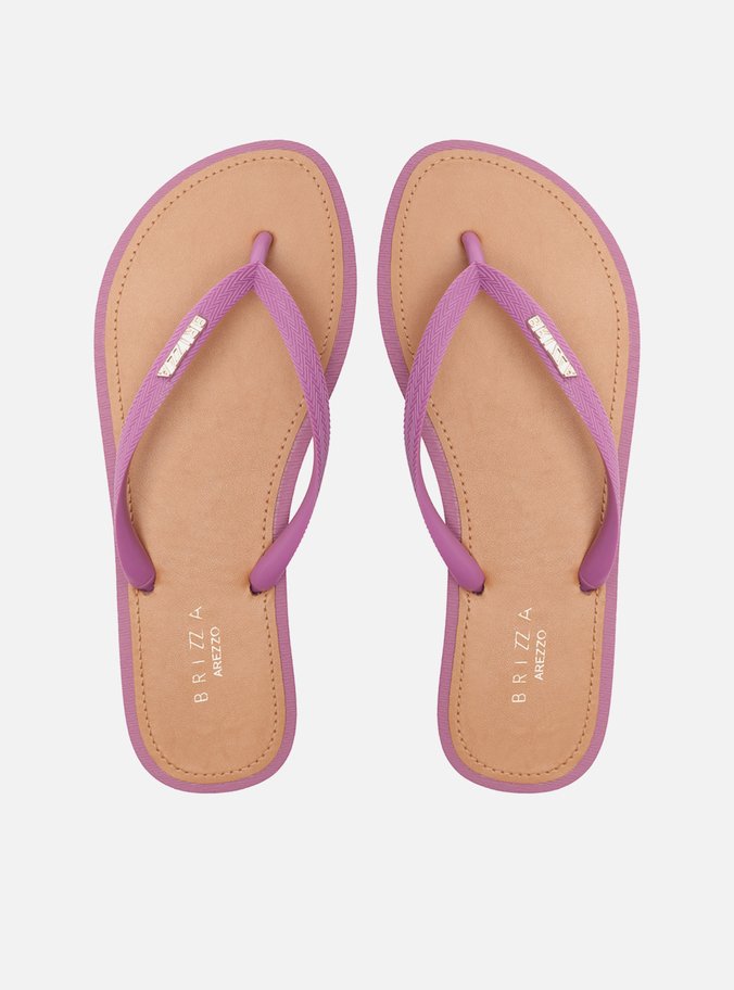 Chinelo de Dedo Tiras Roxas Palmilha Marrom