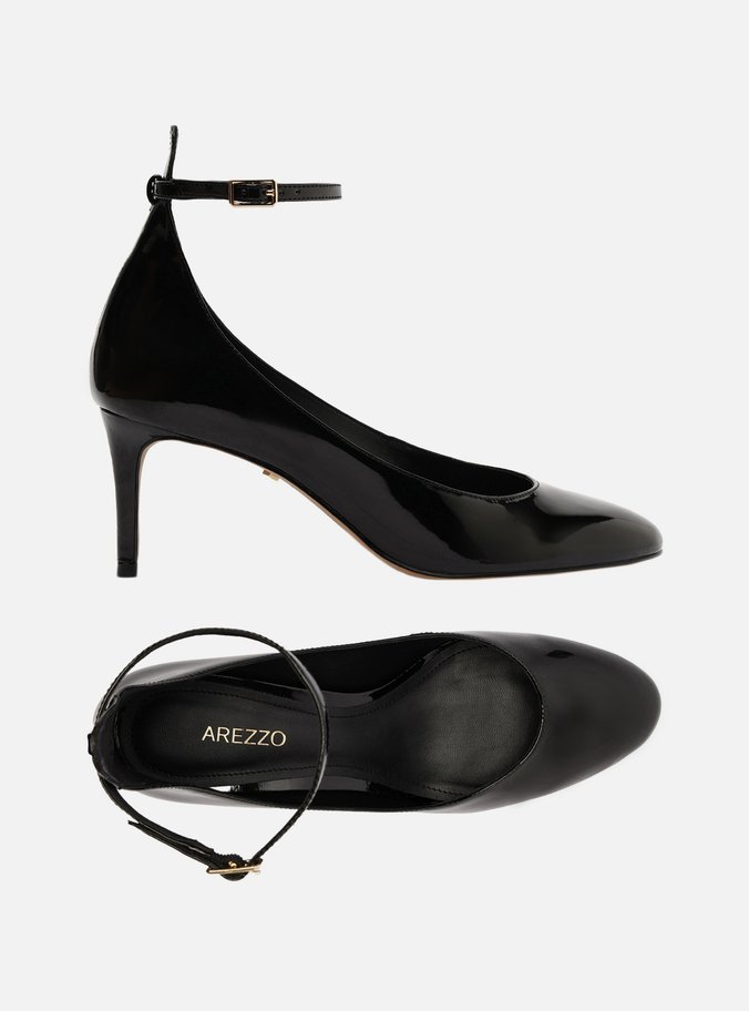 Scarpin Preto Verniz Salto Baixo Fino Tira
