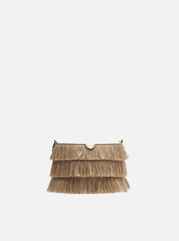 Bolsa Clutch Dourada Couro Franjas