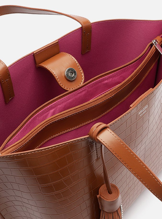 Bolsa Shopping Marrom Croco Grande Barbicacho
