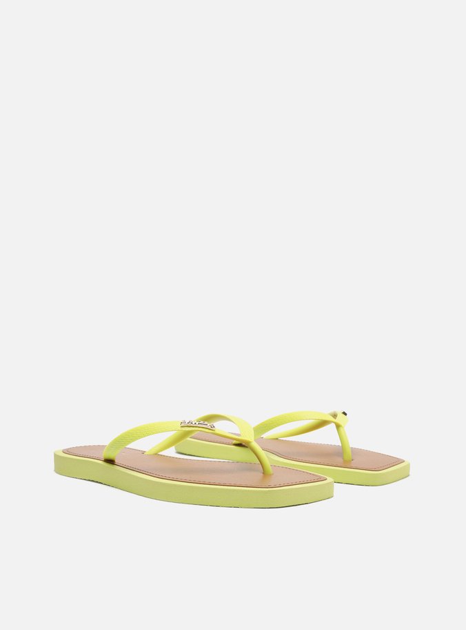 Chinelo de Dedo Amarelo Square Palmilha Marrom