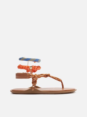 Sandália Rasteira Marrom Couro Custom Anklet
