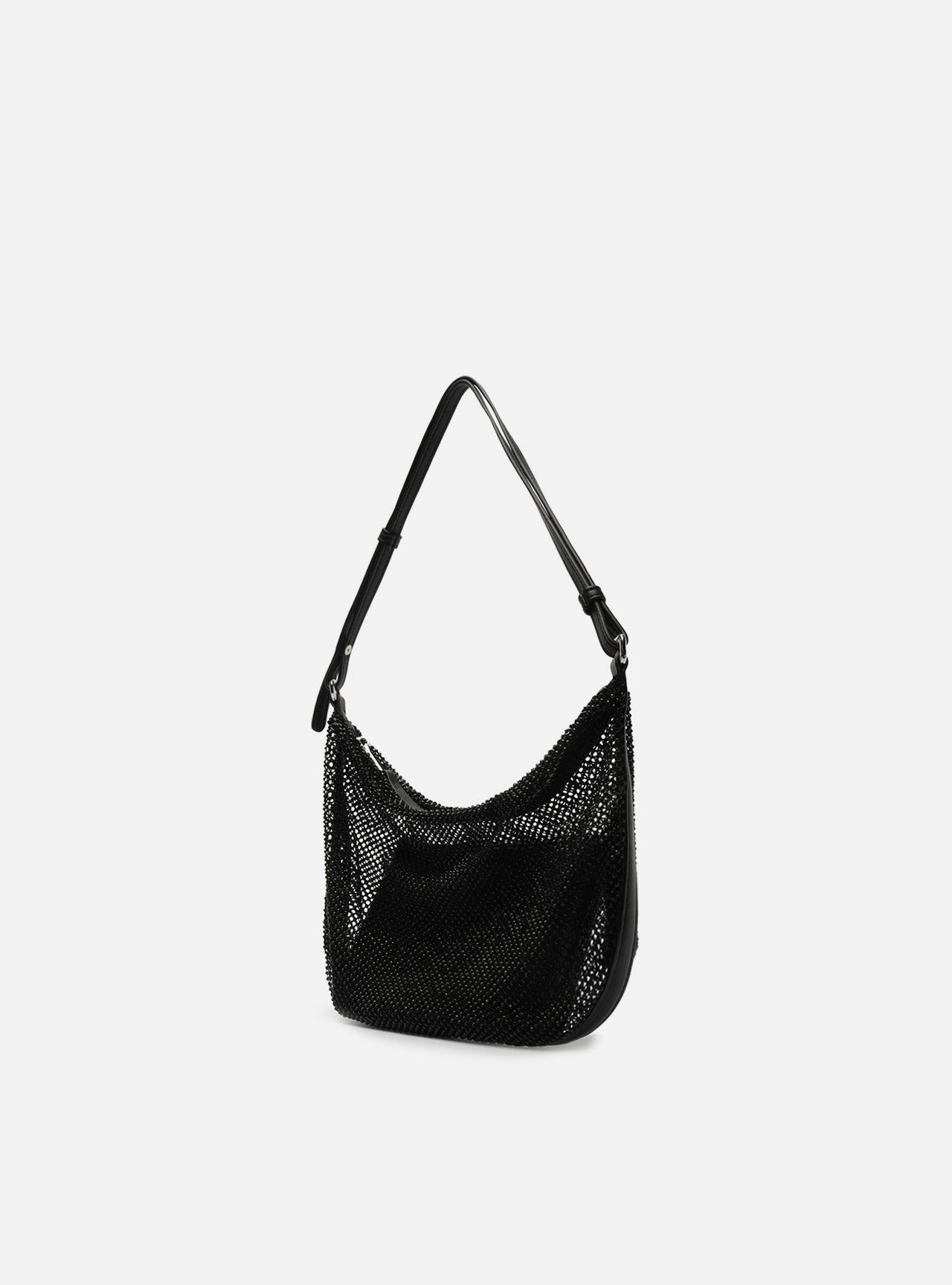 Bolsa Shoulder Preta Tela Strass Pequena — foto 2