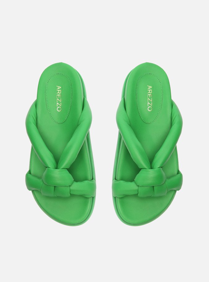 Rasteira Verde Tiras Bombadas Kim
