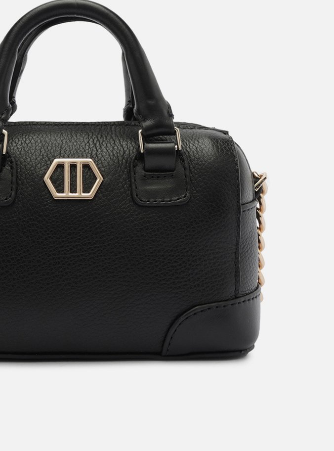 Bolsa Tiracolo Preta Couro Pequena Estruturada