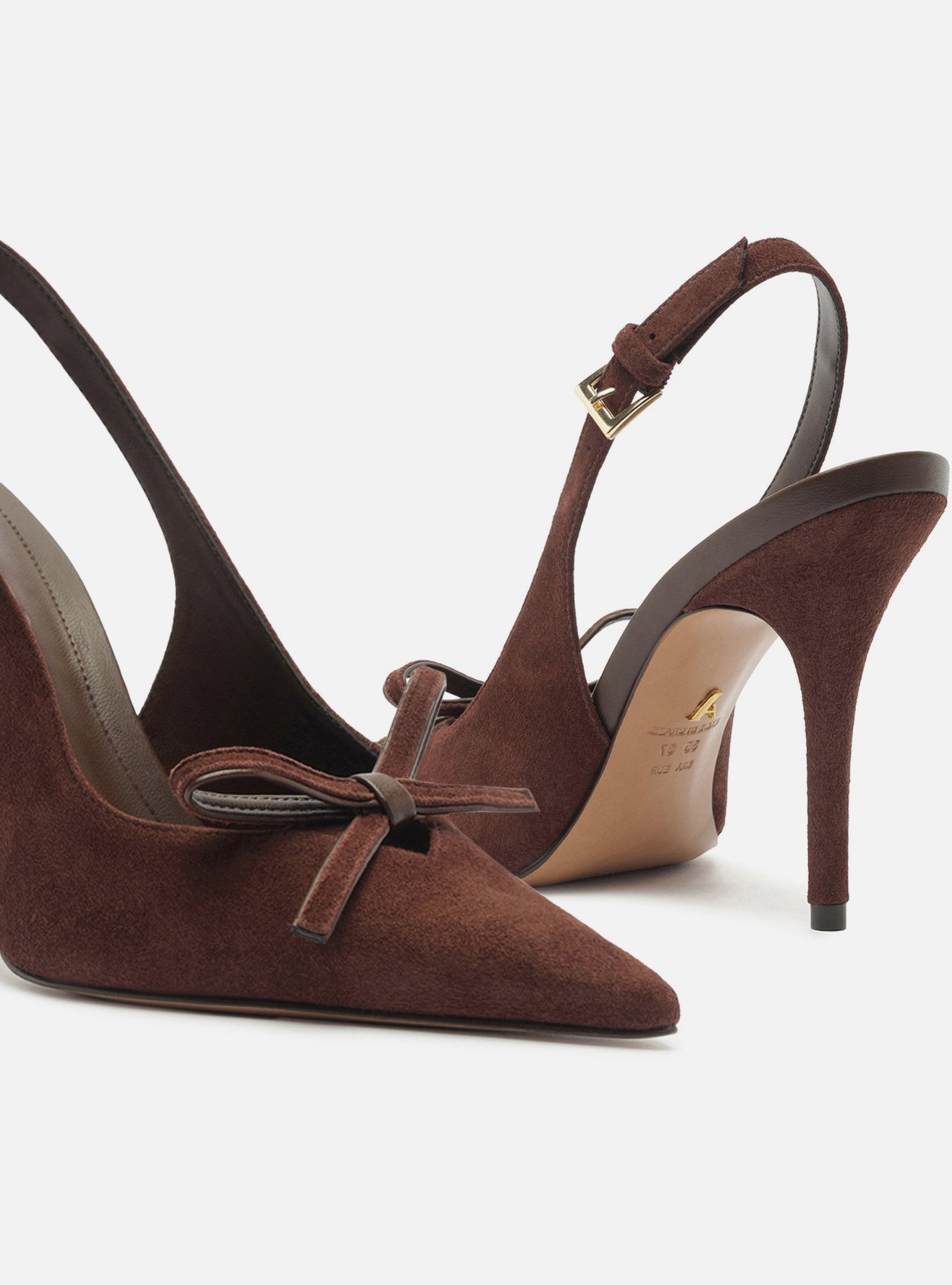 Scarpin Marrom Camurça Slingback Salto Alto Laço — foto 4