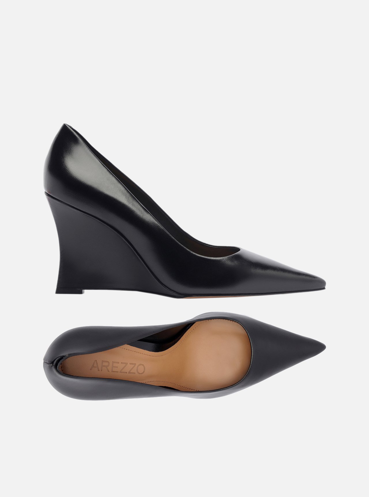 Scarpin Preto Couro Salto Anabela Bico Fino — foto 5