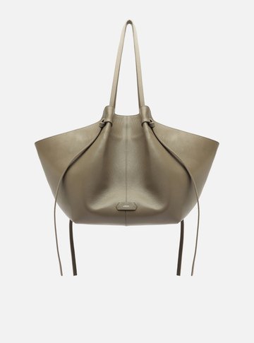 Bolsa Shopping Cinza Couro Grande Soft Tiras