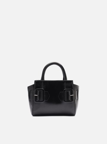 Bolsa Tote Preta Couro Pequena Fivelas