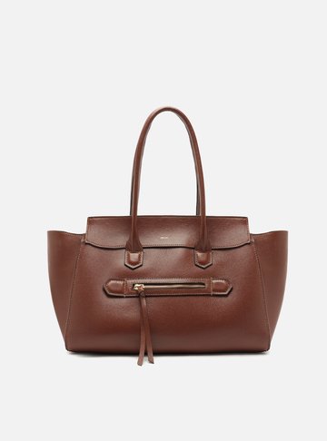Arezzo — Bolsa Shopping Marrom Couro Grande Bolso Zíper