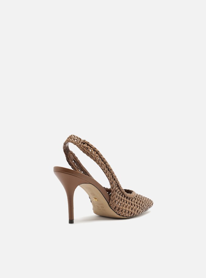 Scarpin Marrom Tressê Bico Fino Slingback