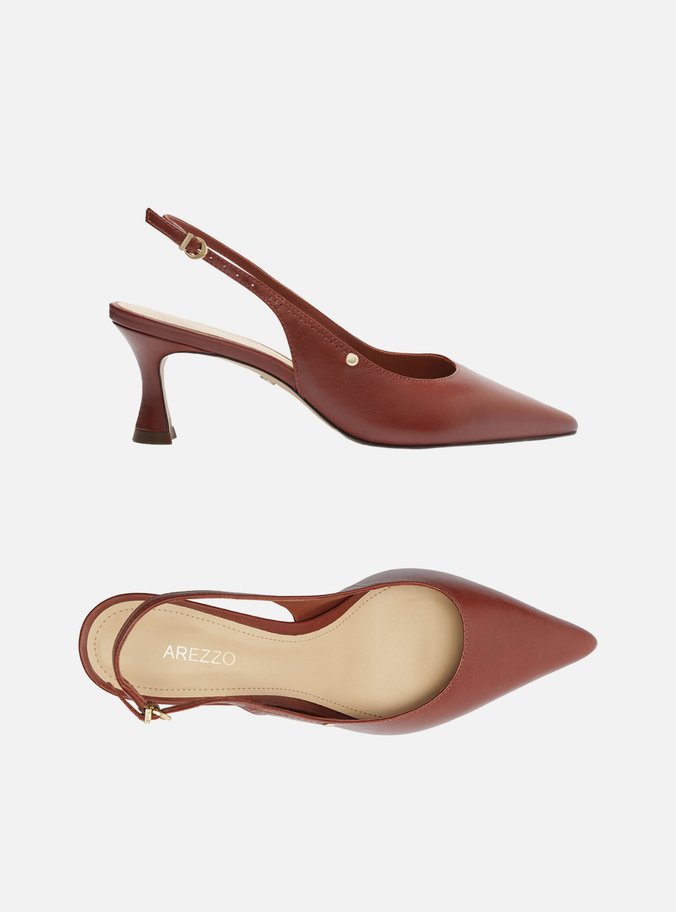 Scarpin Marrom Dark Couro Bico Fino Slingback