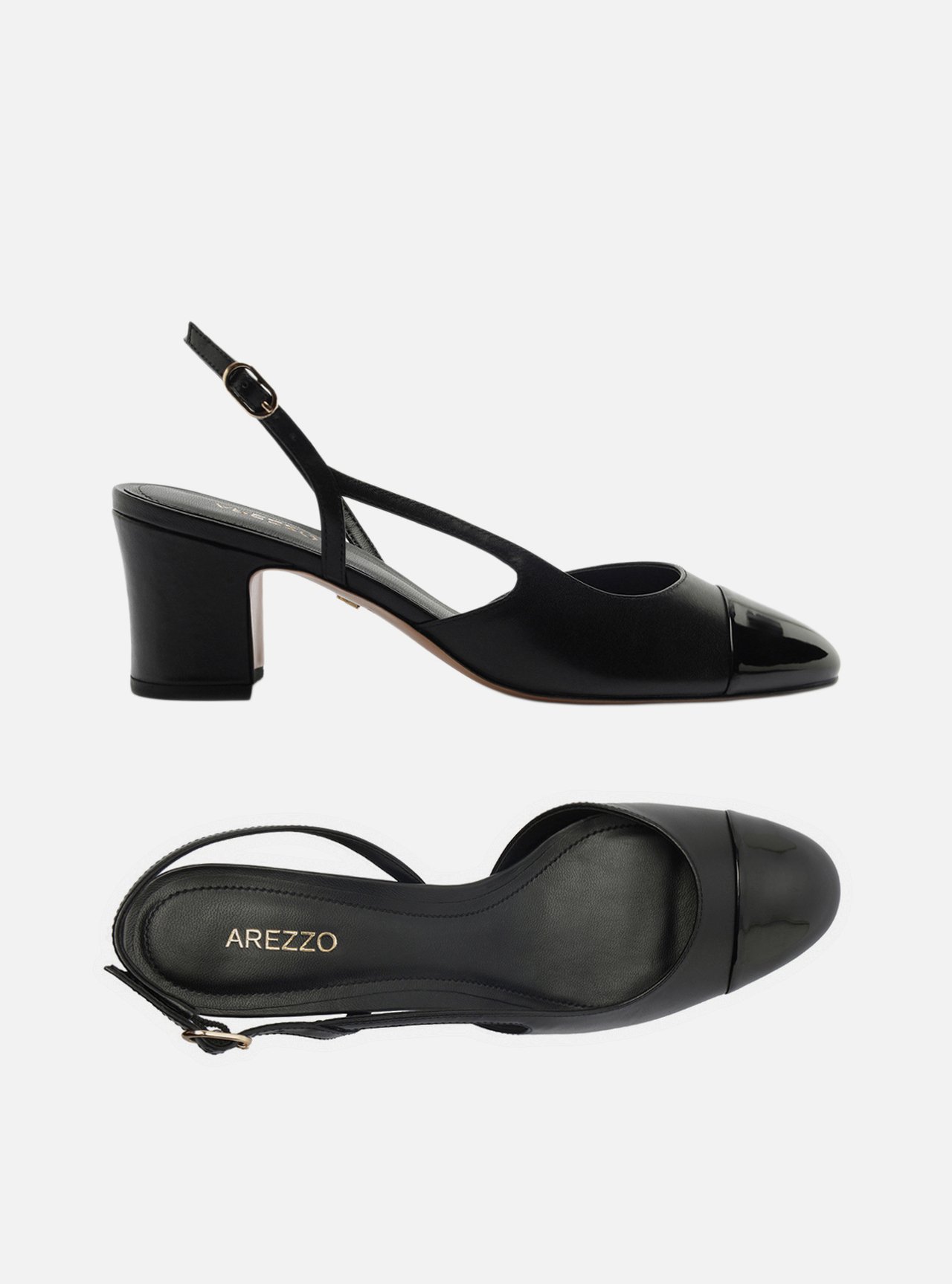 Scarpin Preto Couro Salto Bloco Slingback — foto 5