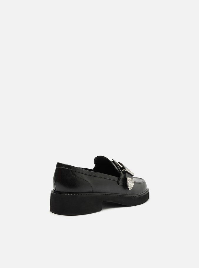 Mocassim Preto Couro Fivela Western