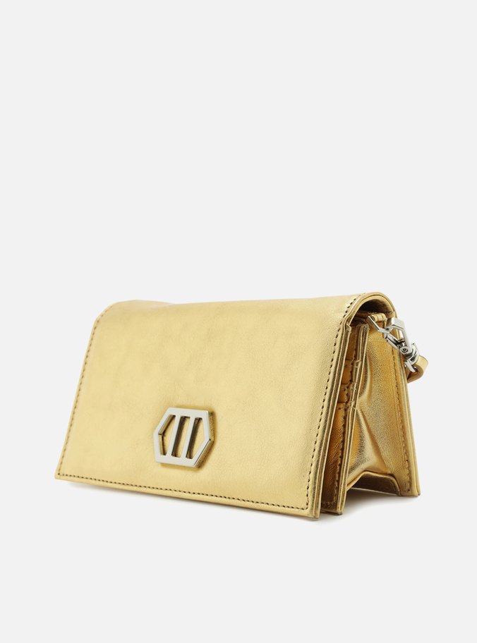 Clutch Dourada Couro Metal Geométrico