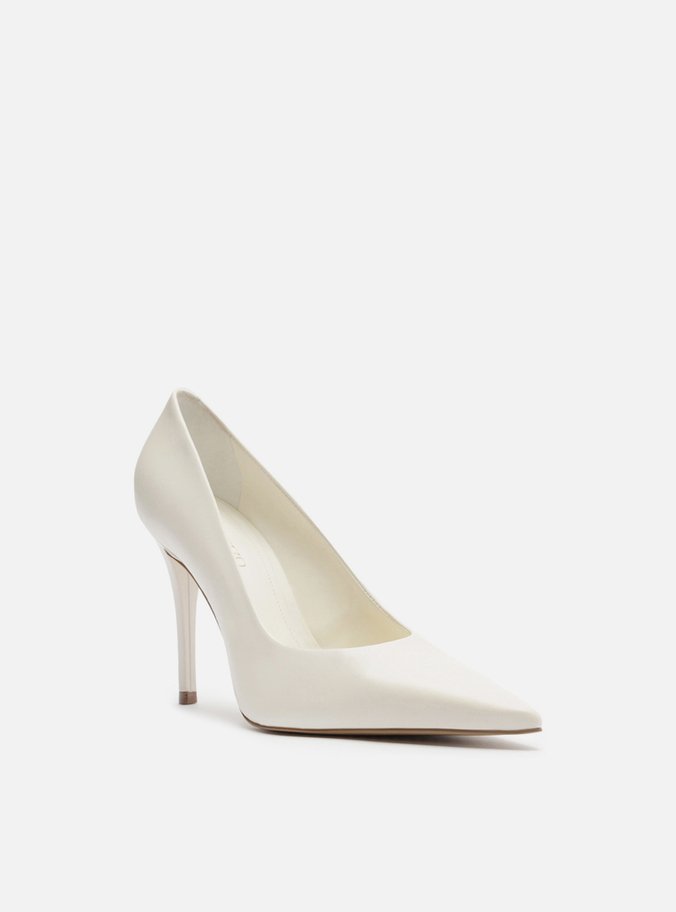 Scarpin Branco Couro Salto Alto Fino Monocolor