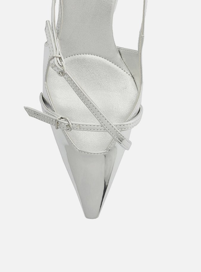 Scarpin Prata Salto Médio Slingback Amélia