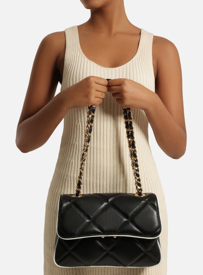 Bolsa Tiracolo Preta Couro Mizz Média Duo