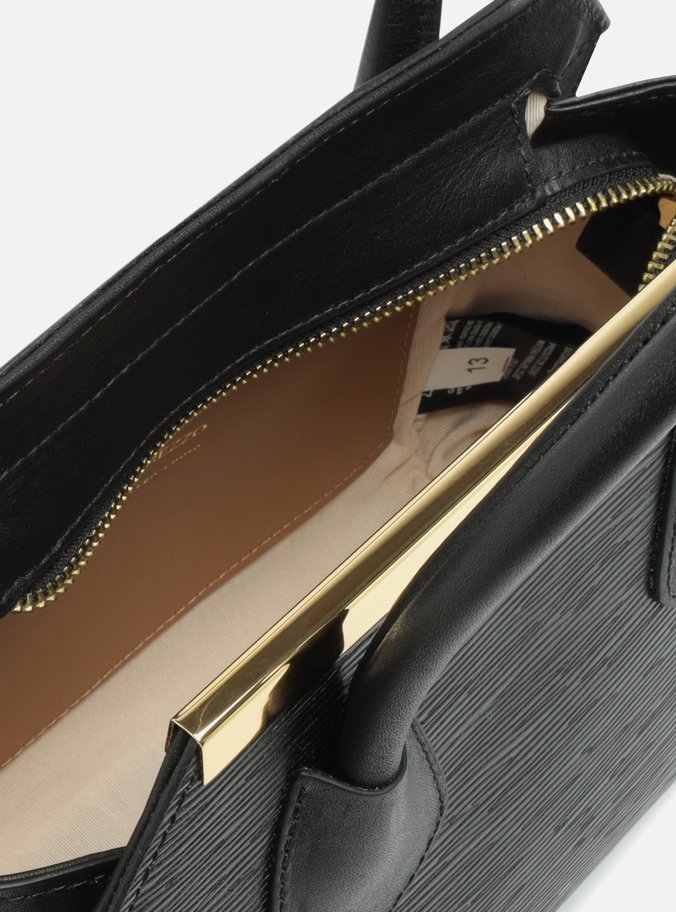 Bolsa Hobo Preta Couro Textura Média Metal