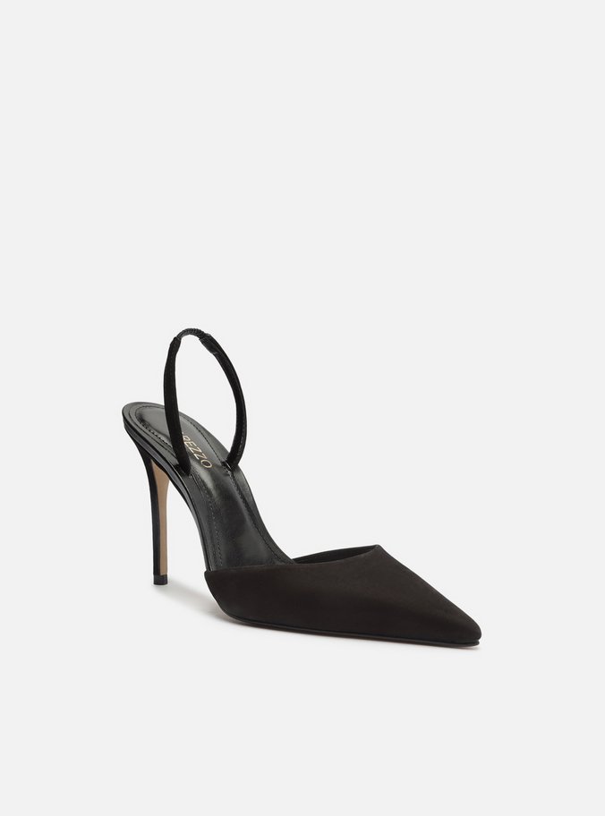 Scarpin Preto Nobuck Salto Alto Bico Fino Aberto