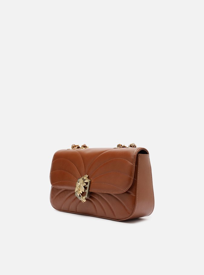 Bolsa Tiracolo Marrom Couro Média Metal Flor