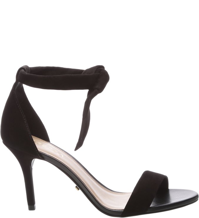 Sandália Nobuck Lace-up Salto Médio Preta