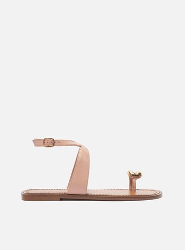 Sandália Rasteira Rosa Couro Metal Bold