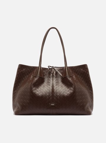 Arezzo — Bolsa Shopping Marrom Couro Grande Tressê