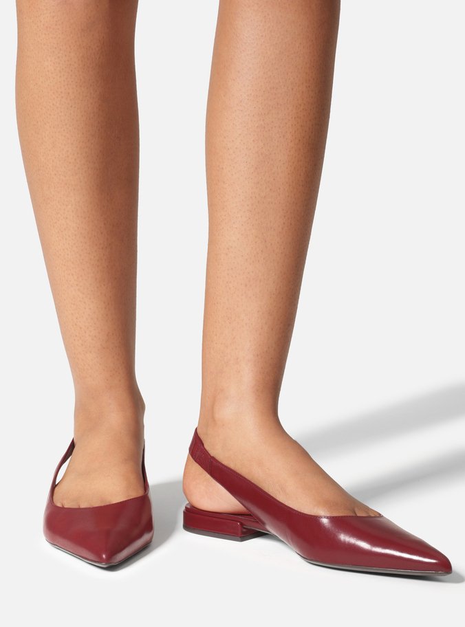 Sapatilha Vermelha Couro Slingback Bico Fino