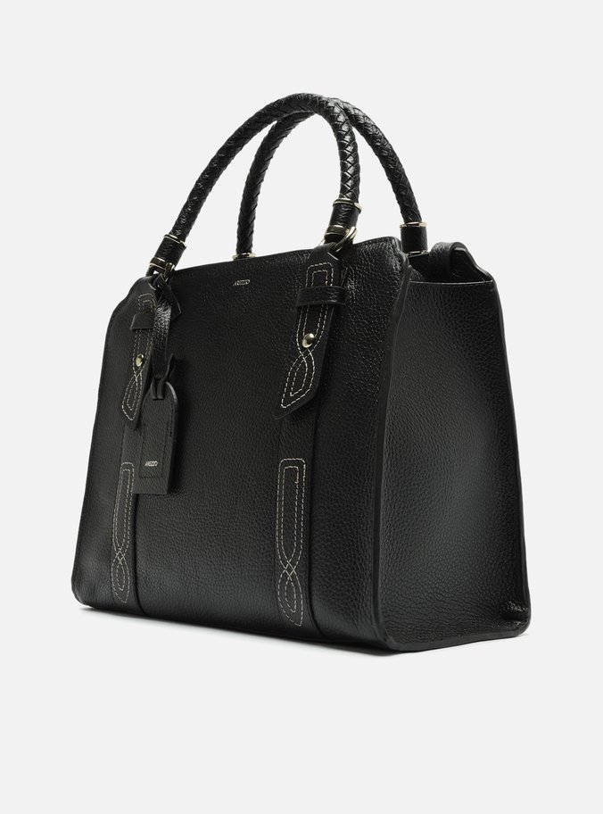 Bolsa Tote Preta Couro Piazza Bordado Grande